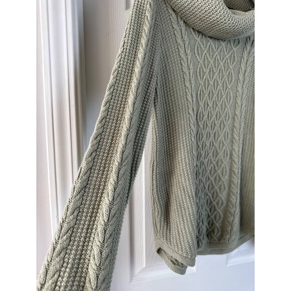 Cable Knit Sage Green Sweater With Cowl Neck Jeanne Pierre M 100% Cotton - Picture 5 of 7